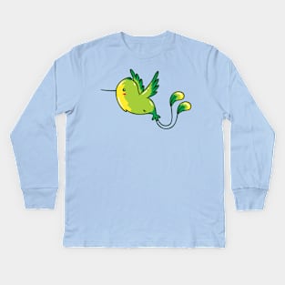 Green Hummingbird Flying #1, Kawaii Cute Kids Long Sleeve T-Shirt